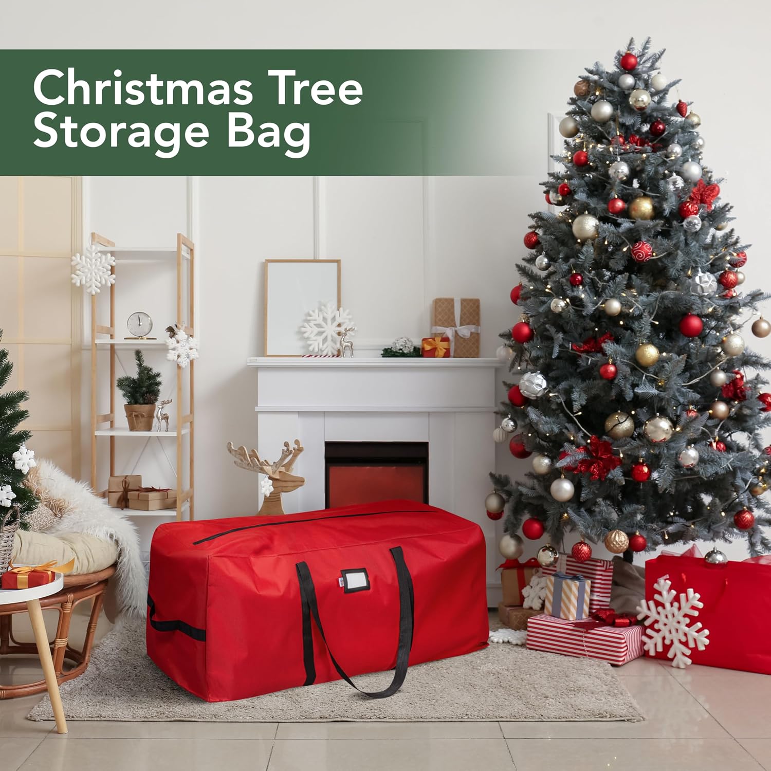 Holiday Cheer Heavy Duty Artificial Christmas Tree Storage Bag Fits Up to 9ft Tall. Waterproof with Durable Handles & Zipper Xmas Tree Storage Bag (RED) - Image 5