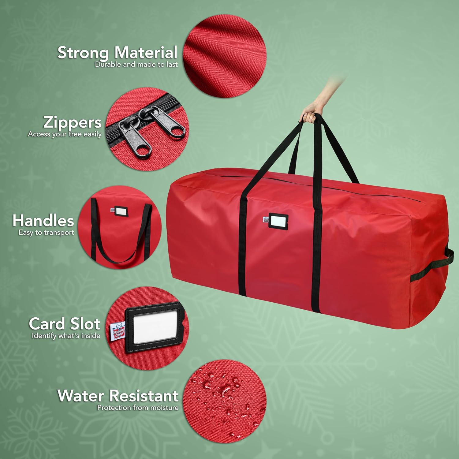 Holiday Cheer Heavy Duty Artificial Christmas Tree Storage Bag Fits Up to 9ft Tall. Waterproof with Durable Handles & Zipper Xmas Tree Storage Bag (RED) - Image 4
