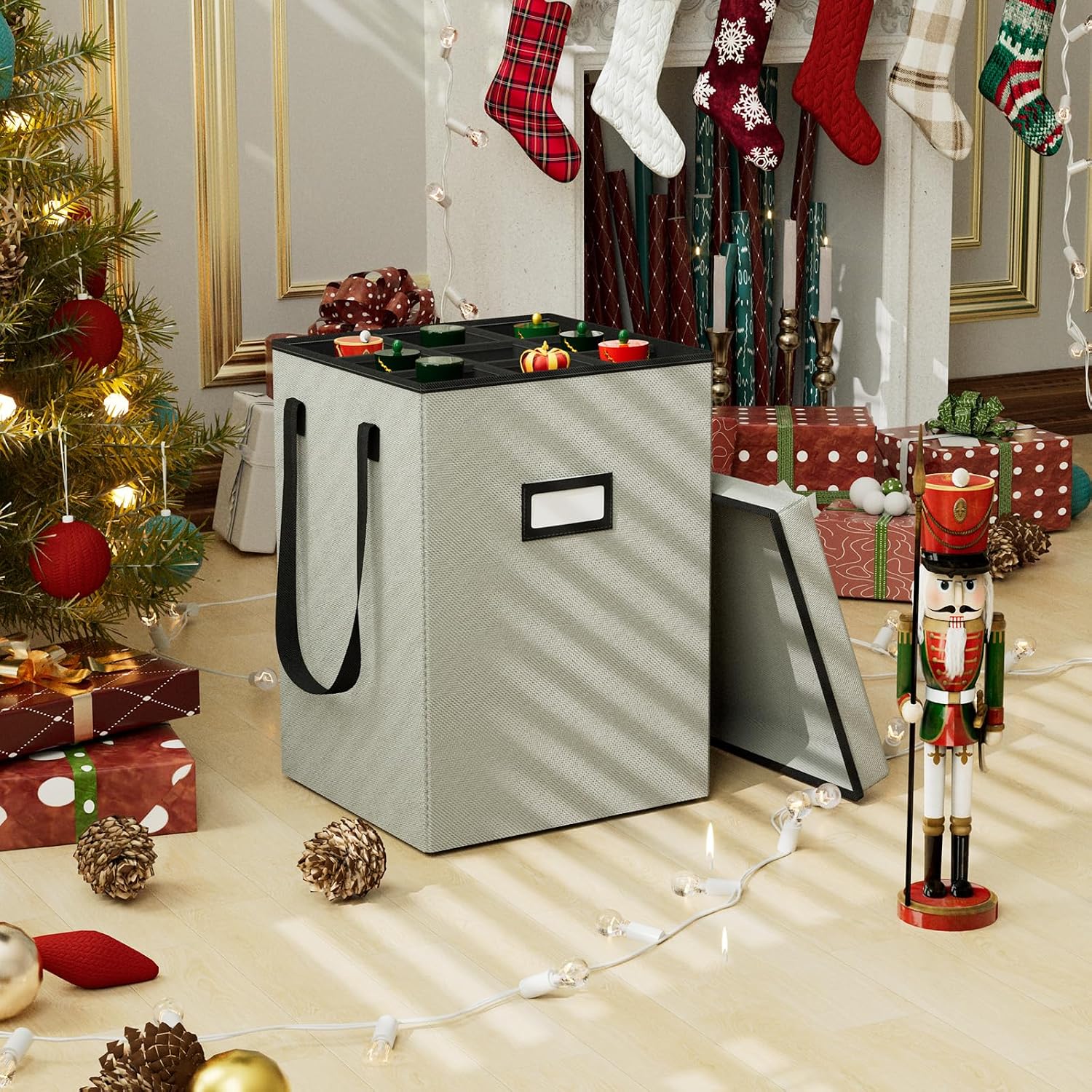 Christmas Nutcracker and Figurine Collectible Storage Box. Christmas Storage Box Ornaments up to 9-16 . Holiday Christmas Decor Organizer with Adjustable Dividers. Nutcracker not Included(Gray) - Image 5