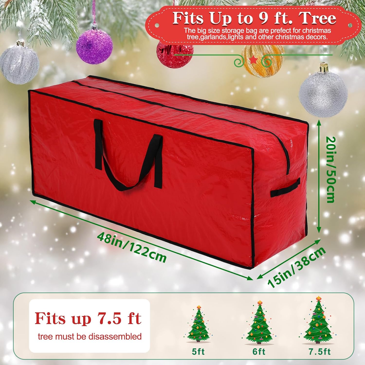 Artificial Large Christmas Tree Storage Case Bags With Handles.Fits Up To 7 Ft Artificial Trees Zippered Bag Protects Against Dust. Insects And Moisture - Image 3