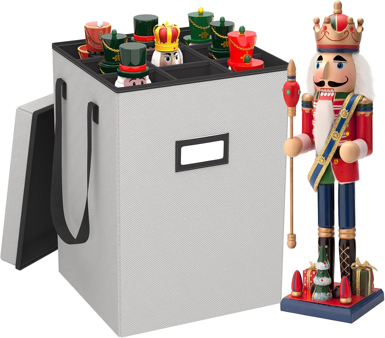Christmas Nutcracker and Figurine Collectible Storage Box. Christmas Storage Box Ornaments up to 9-16 . Holiday Christmas Decor Organizer with Adjustable Dividers. Nutcracker not Included(Gray)