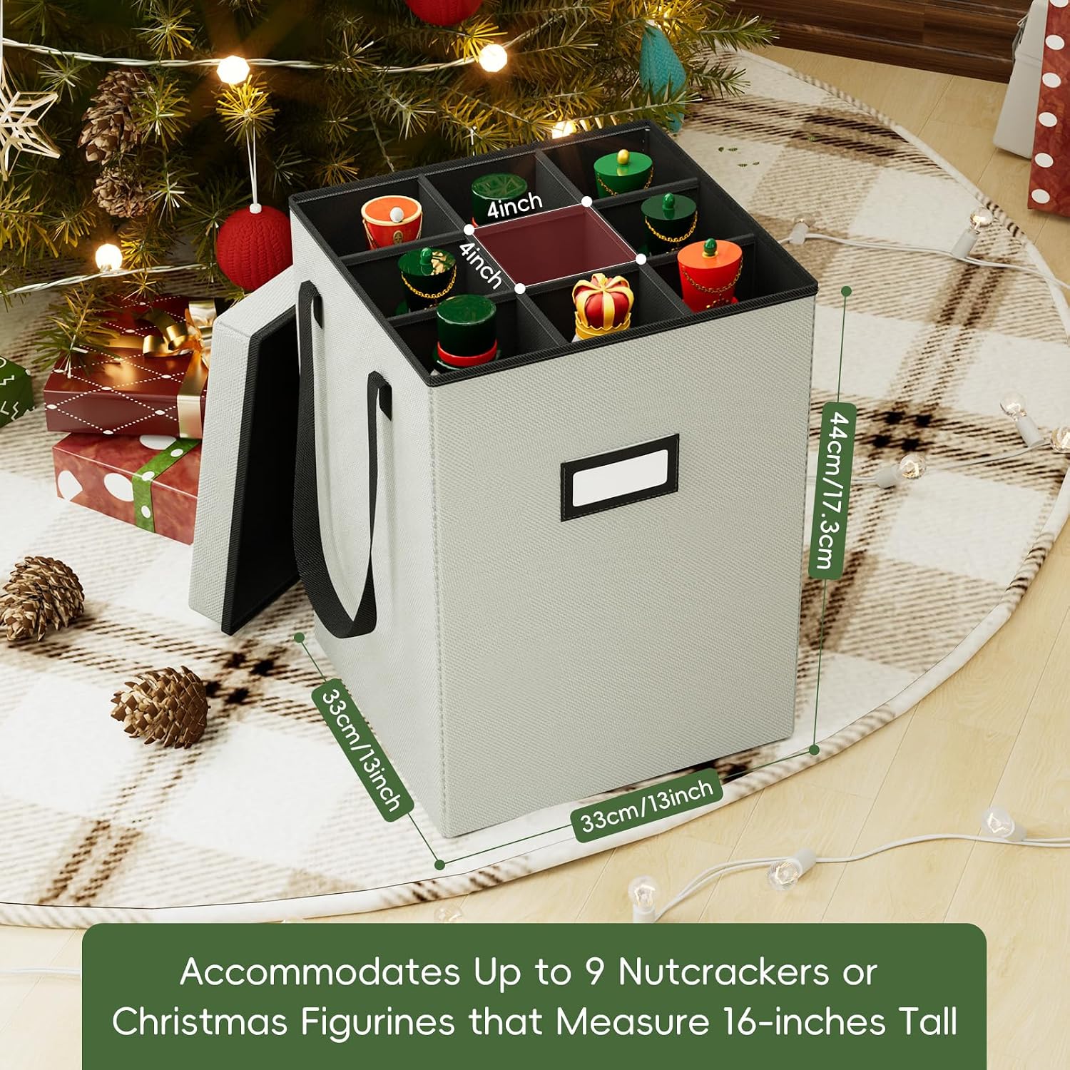 Christmas Nutcracker and Figurine Collectible Storage Box. Christmas Storage Box Ornaments up to 9-16 . Holiday Christmas Decor Organizer with Adjustable Dividers. Nutcracker not Included(Gray) - Image 2