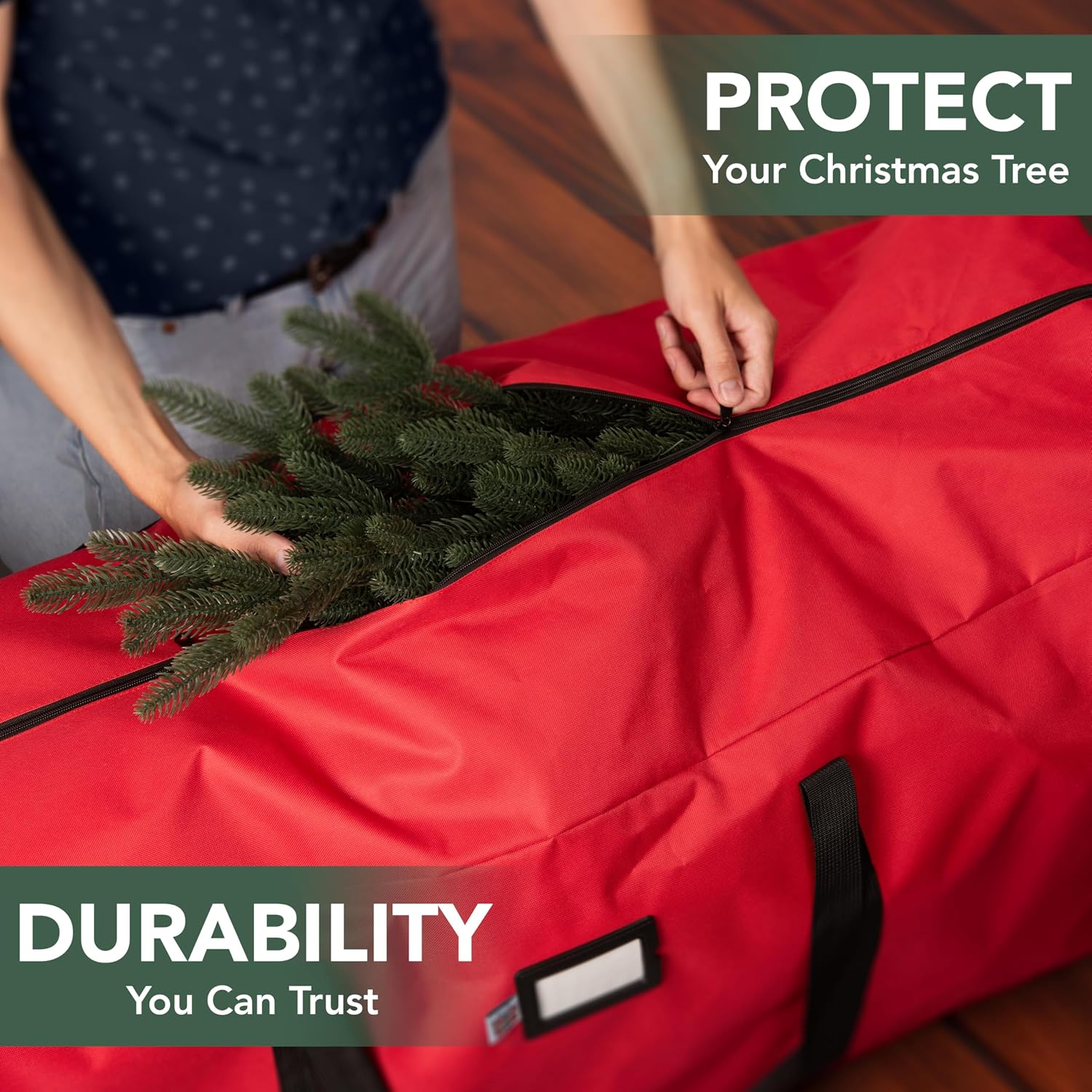 Holiday Cheer Heavy Duty Artificial Christmas Tree Storage Bag Fits Up to 9ft Tall. Waterproof with Durable Handles & Zipper Xmas Tree Storage Bag (RED) - Image 2